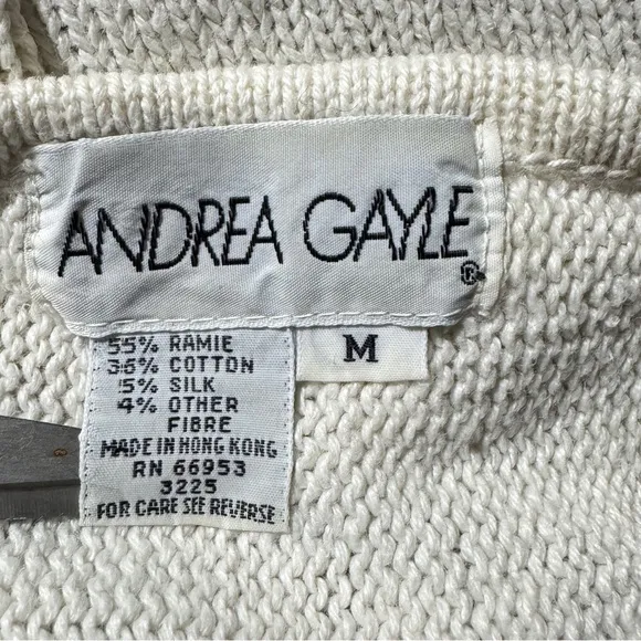 Vintage Floral Sweater beading Ramie Cotton Silk medium 80s Knit 90s Gray - Image 4