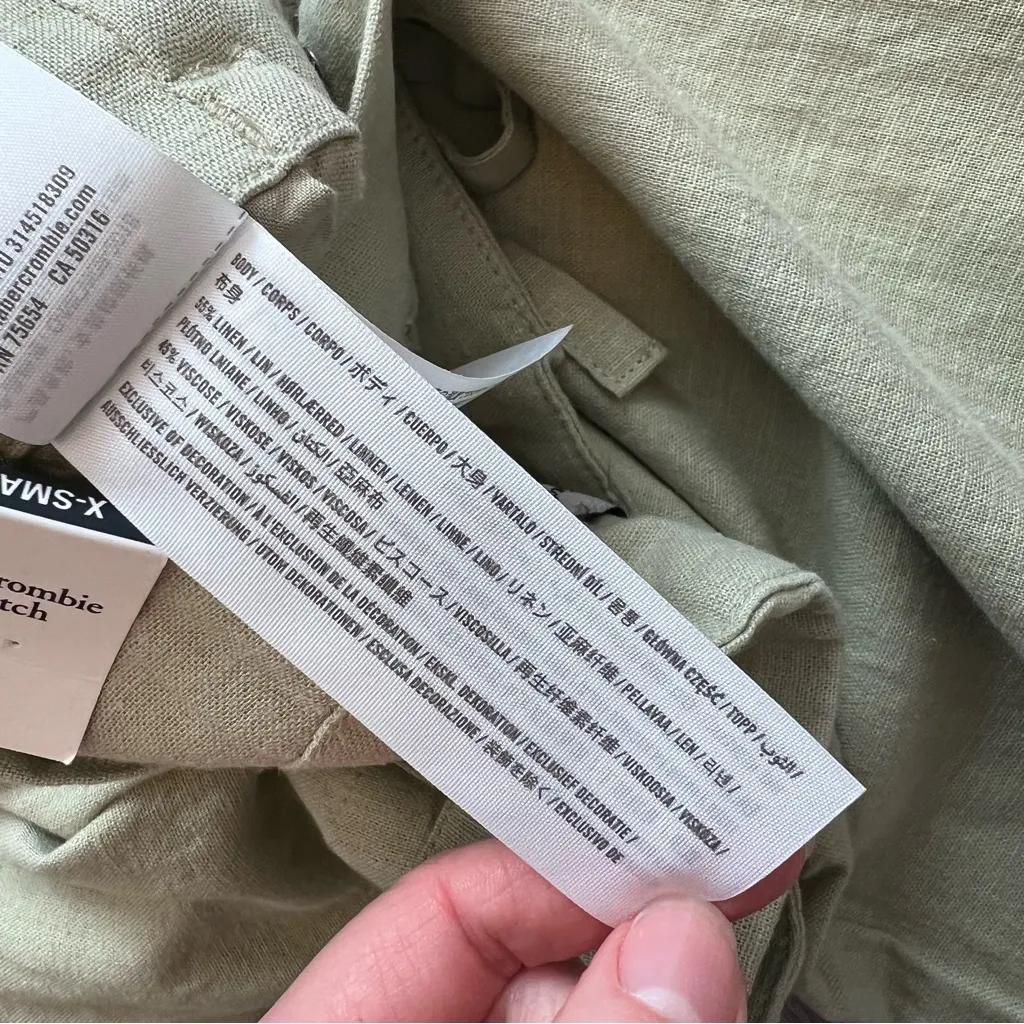 NEW Abercrombie & Fitch linen wide leg pants w/ waist tie light‎ green - Image 7