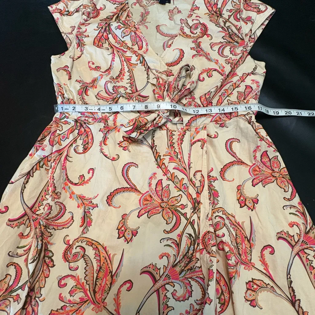 Tommy Hilfiger Pink and Cream Paisley Midi Dress size L with tie waist - Image 10