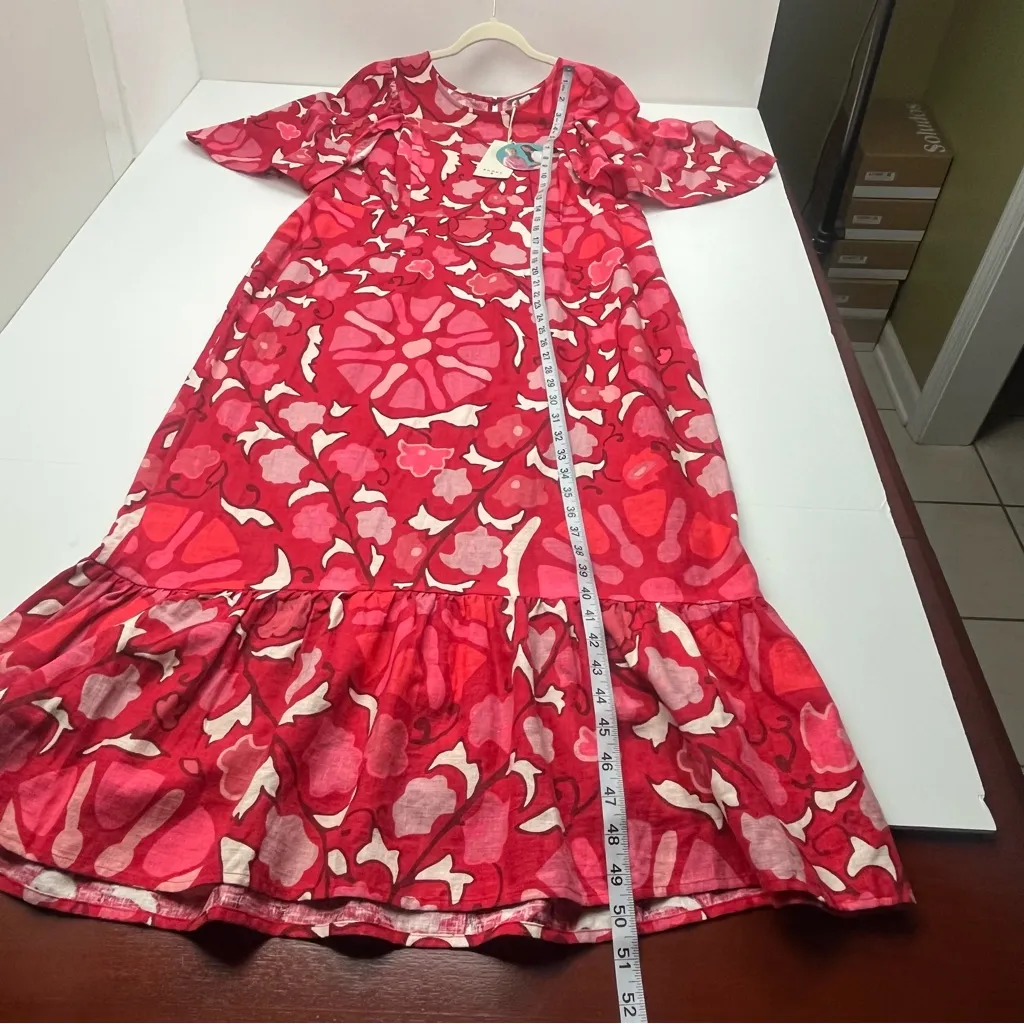 Rhode x Target Midi Red Floral Linen Blend Bell Sleeve Dress‎ Size 16 Summer NEW - Image 11