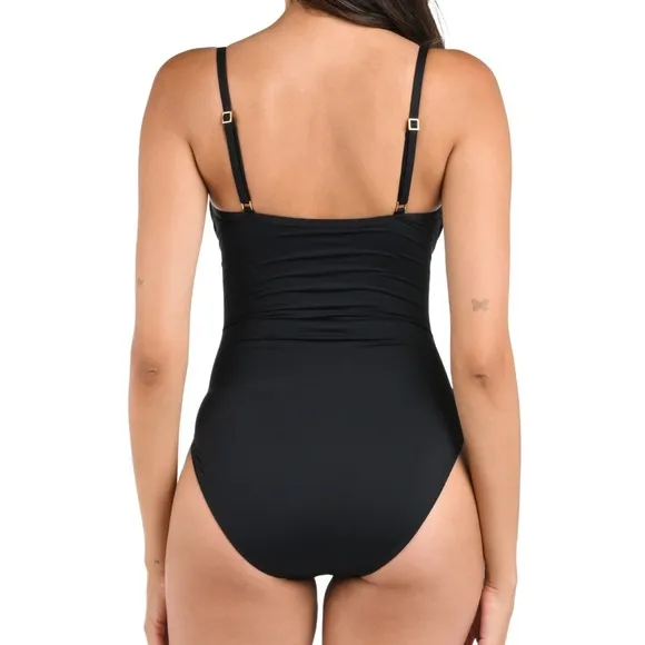 La Blanca $125 Island Goddess Draped Front Lingerie One Piece‎ - Black L 14 - Image 3
