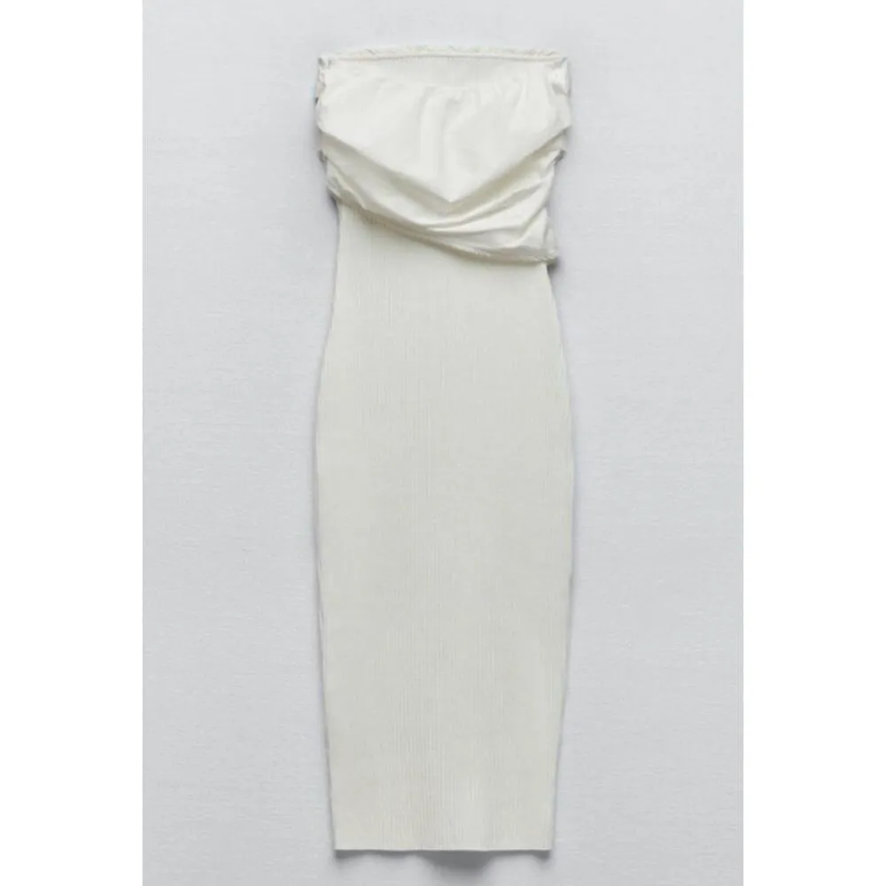 Zara White Bodycon ribbed tube dress with draped chest size small - Image 10