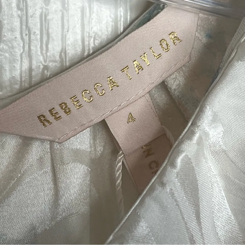 Rebecca Taylor Sz 4 Silk Blend Short Sleeve Hydrangea Floral Dress Snow Combo - Image 5