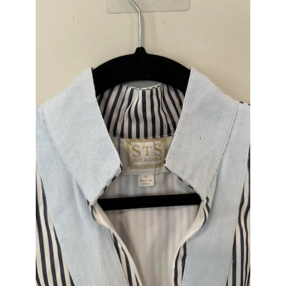 STS Woven Band Collar Split V-Neck Sleeveless Contrast Trim Tunic Shift Dress M - Image 6