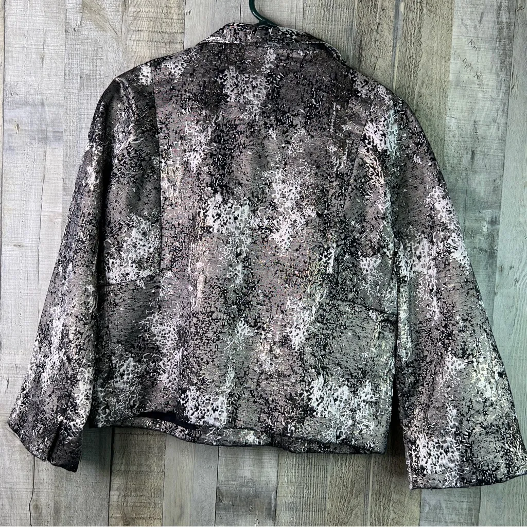 Natori Size Medium Gold Metallic Silver Black Lined Open Front Jacket Cardigan - Image 3