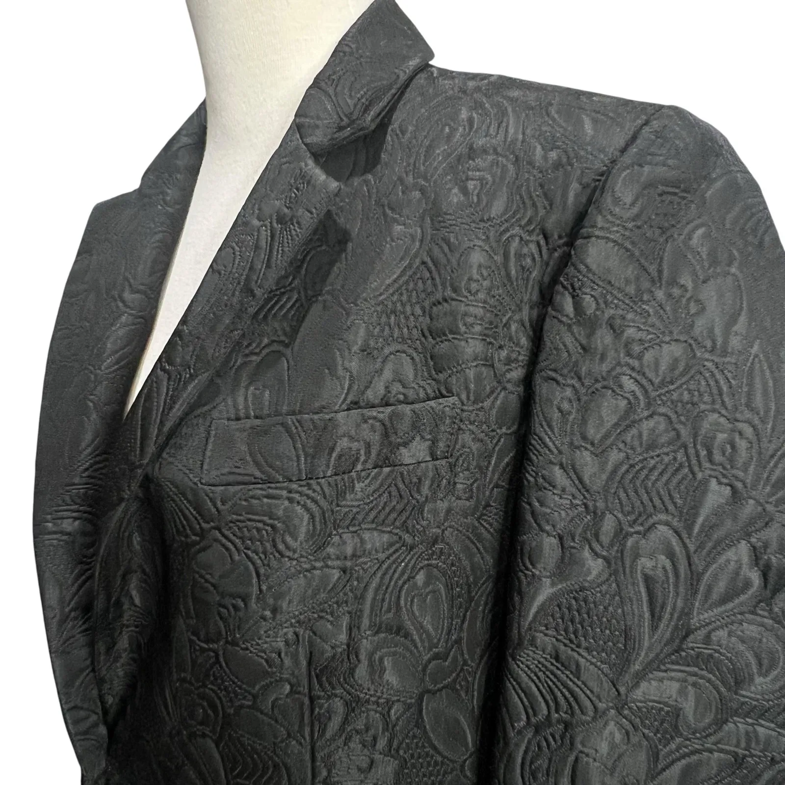 Jones New York Longline Jacket 6 Black Floral Brocade Wool Blend Dark Academia - Image 4