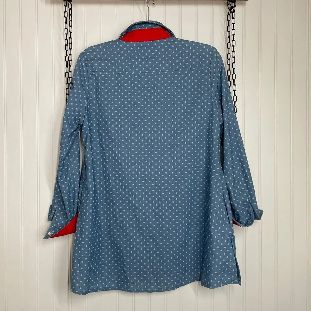 Jack b. quick Women’s Blue Polka Dot Sequined Holiday Button Blouse Size S - Image 8