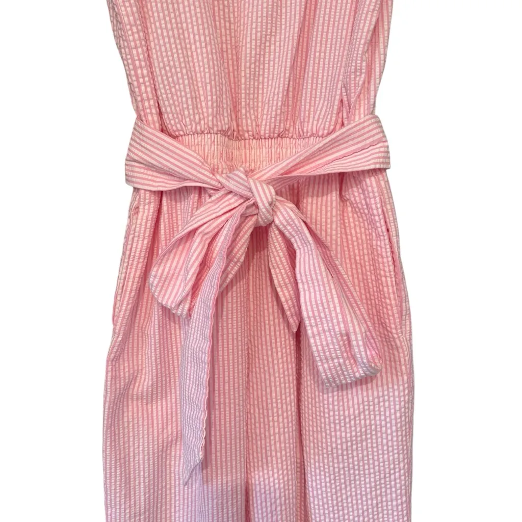 Vtg Reyn Spooner Cotton Seersucker Pink/White Sleeveless Belted Jumpsuit Sz S Pink - Image 9