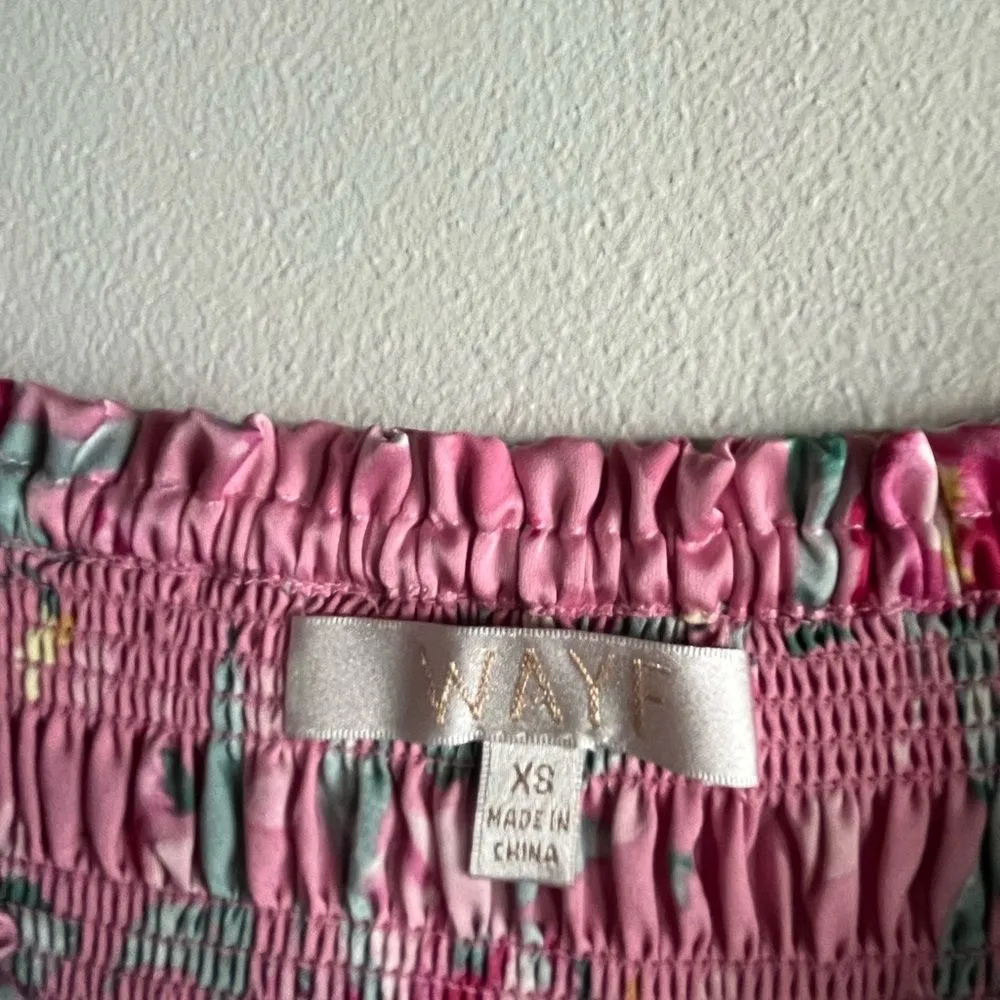 WAYF Smocked Pink Floral Polka Dot Babydoll Dress - Cottagecore Puff Sleeve Midi - Image 6