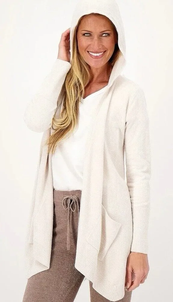 Barefoot Dreams CozyChic UltraLite Hooded Draped Open Cardigan Pockets Size XS - Image 1