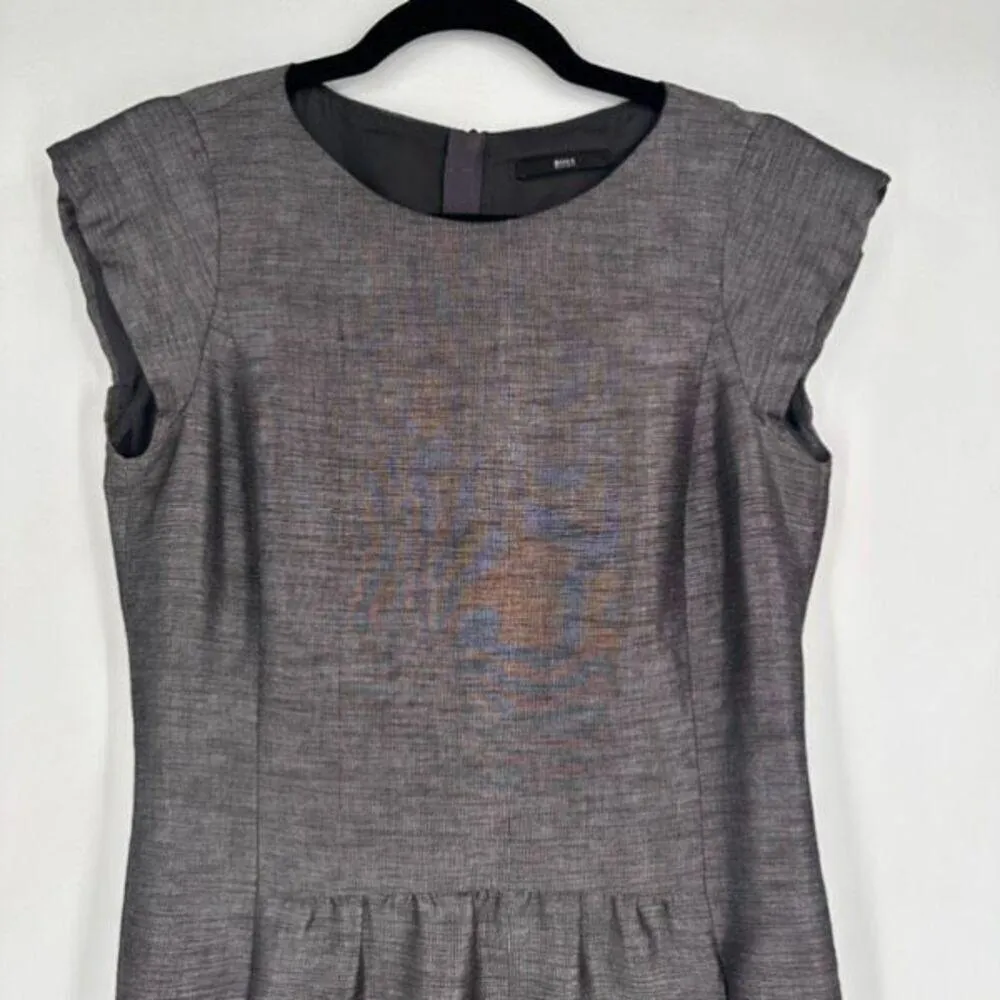 Hugo Boss Womens Linen Blend Cap Sleeve Pleated Sheath Dress Heather Gray Size 6 - Image 4