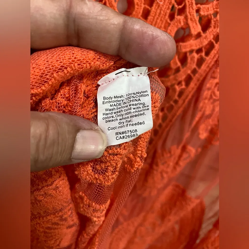Accessory St NY Orange Sheer/Lace Crochet Swim‎ Cover - Image 6