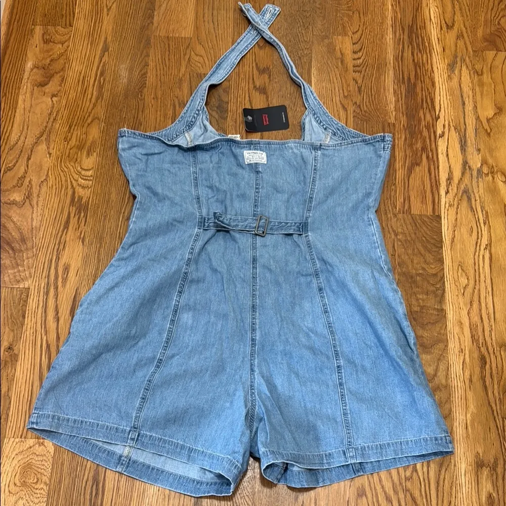 Women’s Levi's Light Blue Button Front Halter Denim Romper - Image 2