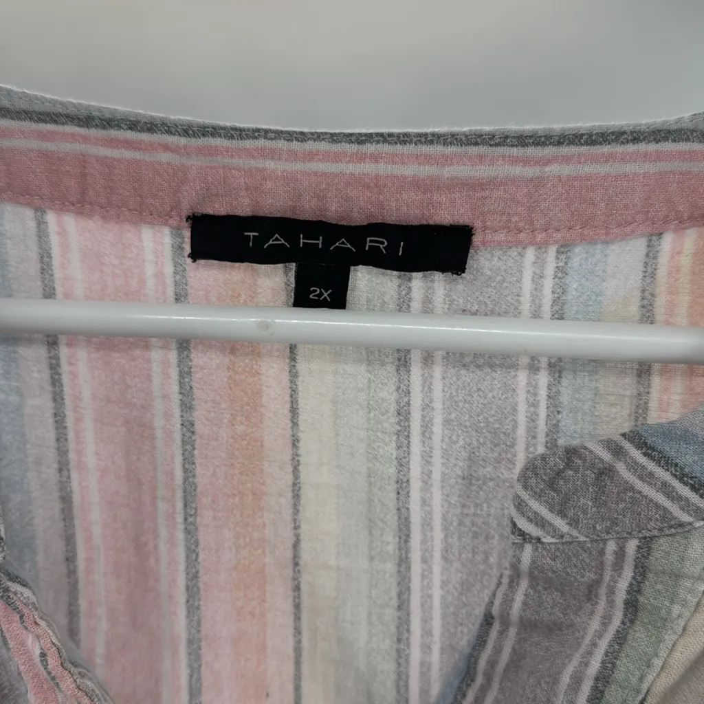 Tahari Multicolor Striped linen blend popover pastel rainbow 2X 3/4 sleeve - Image 8