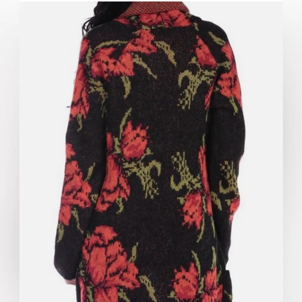 Free People Flower Power Orange Floral Knit Cardigan Boho Sweater Small in GUC - Image 9