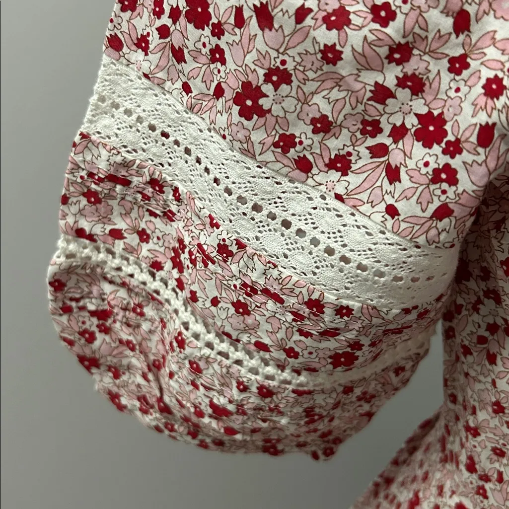 Paris Atelier & Other Stories Printed Lace Maxi Dress Red White Pink - Image 7