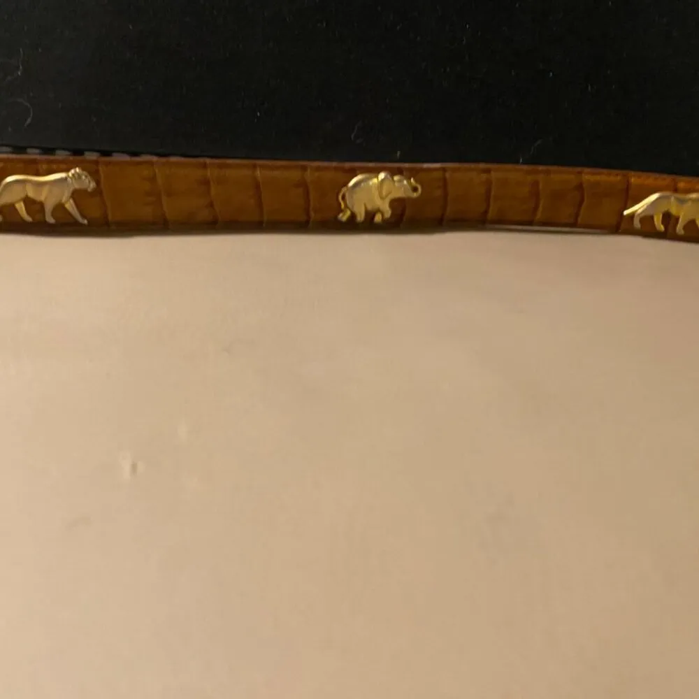 Leather Belt Tan Camel Brown 34 Small Vintage Animal Elephant Lion Metal Accent - Image 10