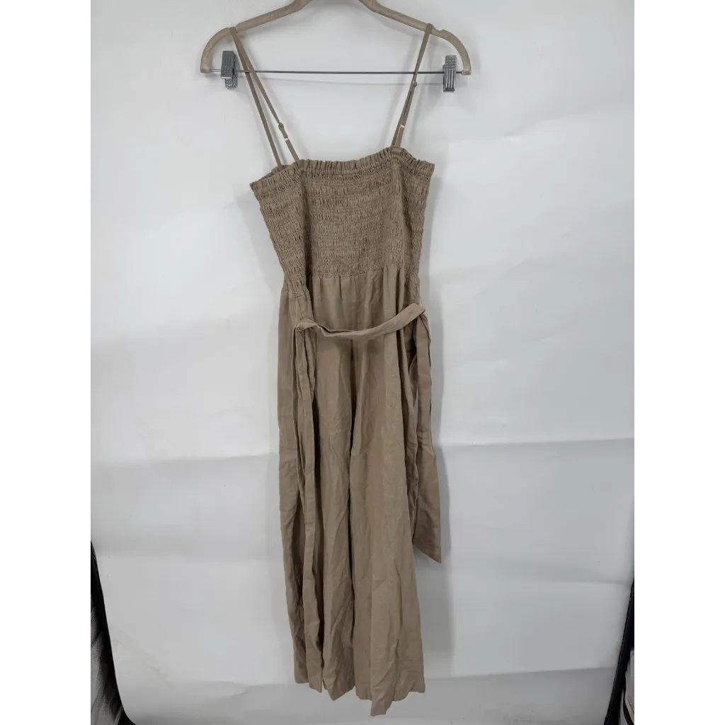 House of Harlow Linen Blend Jumpsuit Brown Smocked Sz S Granolagirl Minimalist‎ - Image 3