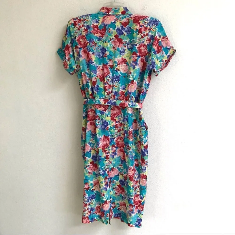 Vintage 80s Nina Piccalino Liberty Granny floral belted dress 8 Blue - Image 4