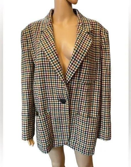 Donny Brook Vintage Plus Preppy Academia Houndstooth Oversized Wool Tweed Blazer - Image 1