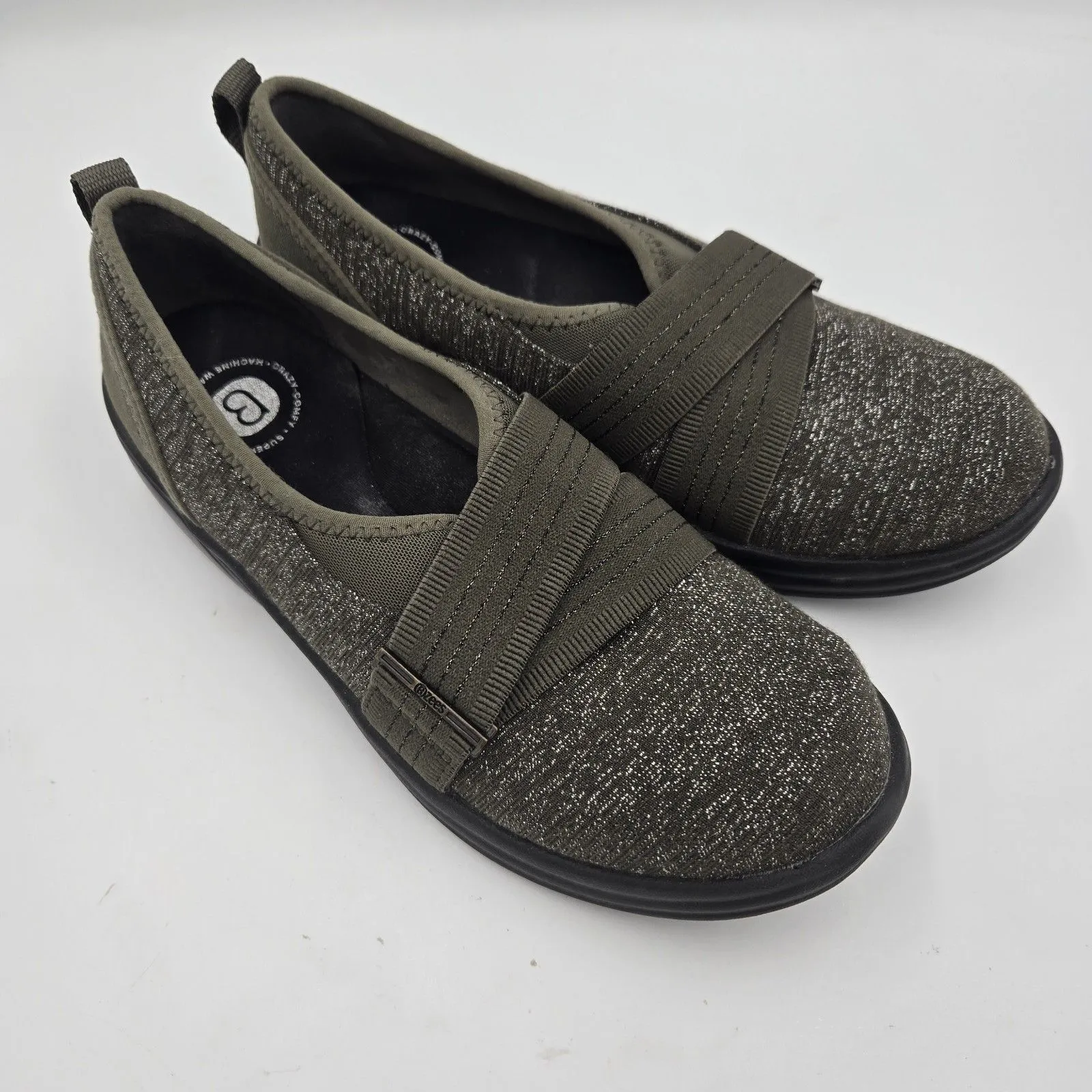 NWOT BZees Niche III Skimmers Women Size 7 M Olive Green Silver Slip On Stretch - Image 6