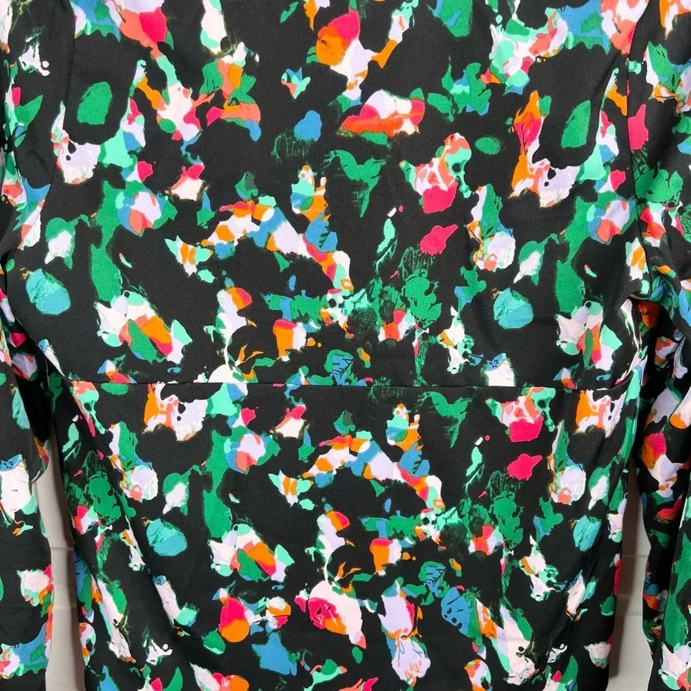 Open Edit  Abstract Tie Front Bell Sleeve Blouse Multicolor Size S NWOT - Image 7