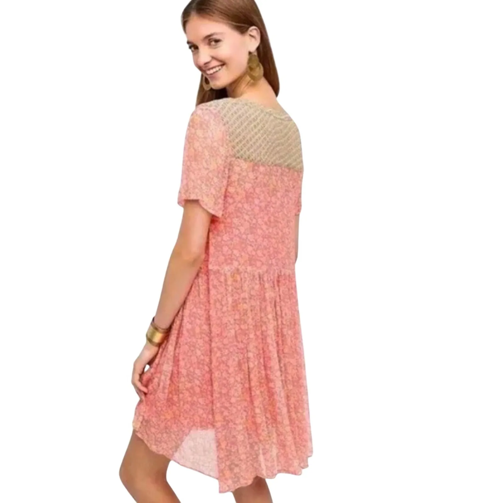 ANTHROPOLOGIE MAEVE Women’s Morning Glory Pink Floral Boho Mini Dress - Image 2
