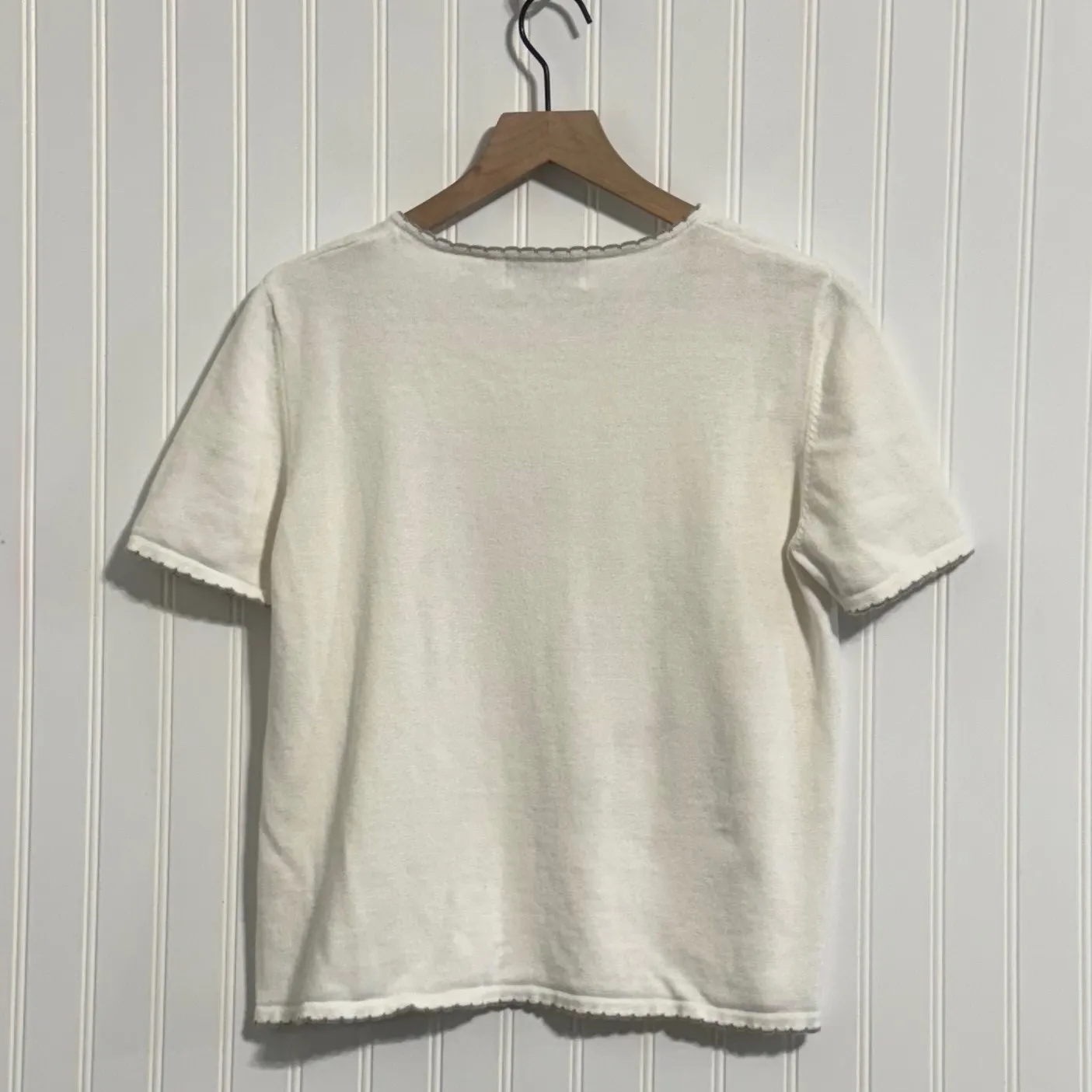 Alfred Dunner PM Cream Floral Embroidered Sweater Short Sleeve Ramie Cotton - Image 3