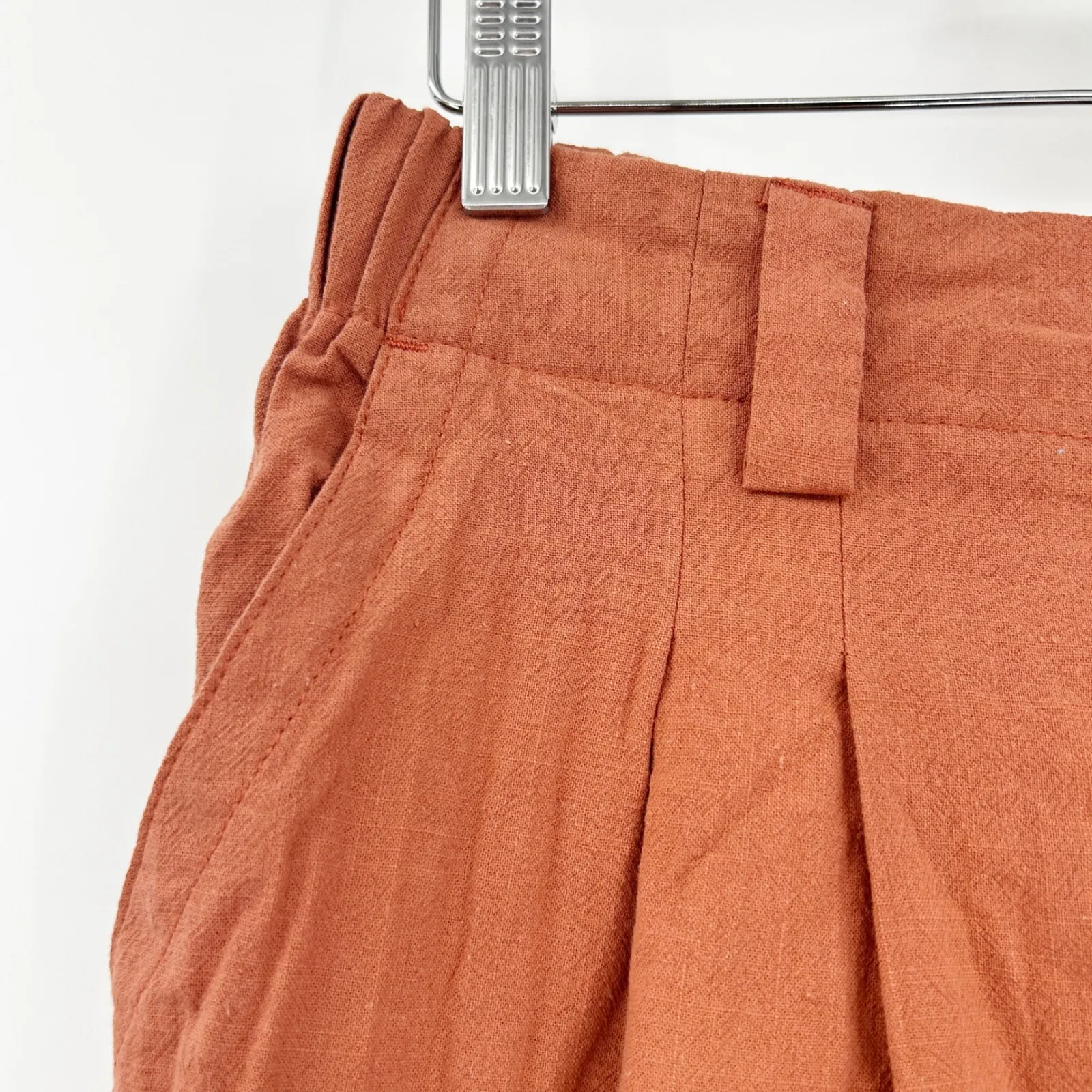 Womens Wide Leg Crop Gauzy Cotton Elastic Waist High Rise Pleated Pants Size L Brown Size L - Image 2