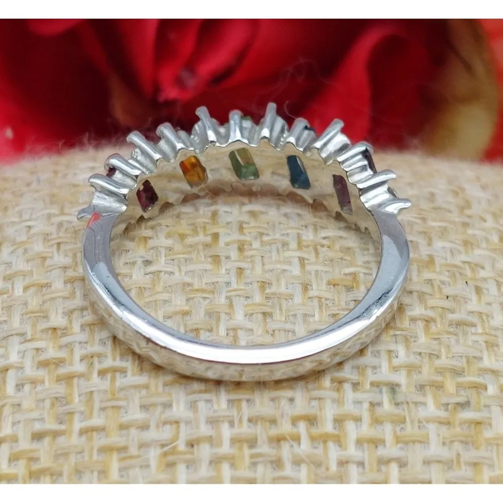 Cute Silver Tone Clear & Colorful Crystal Fashion Ring Size 7 - Image 4