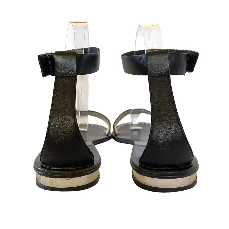 Jil Sander Black Leather Studded Flat Sandals Shoes - Image 4