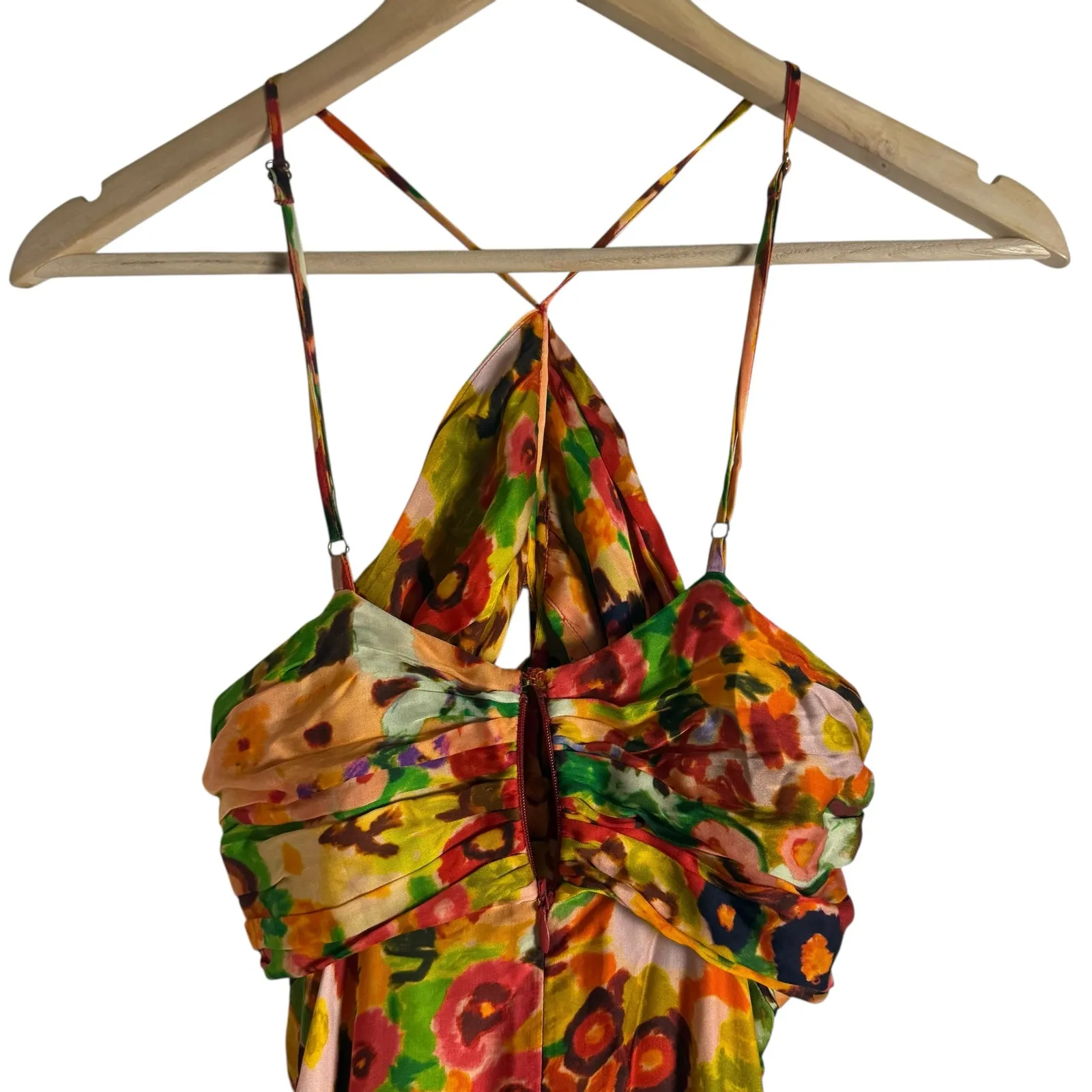 Carolina K Yellow Multicolor Floral Halter Sleeveless Cutout Midi Dress Size S - Image 9