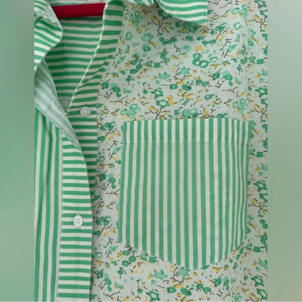 Avec Les Filles Green Striped and Floral Women's Shirt - Image 4