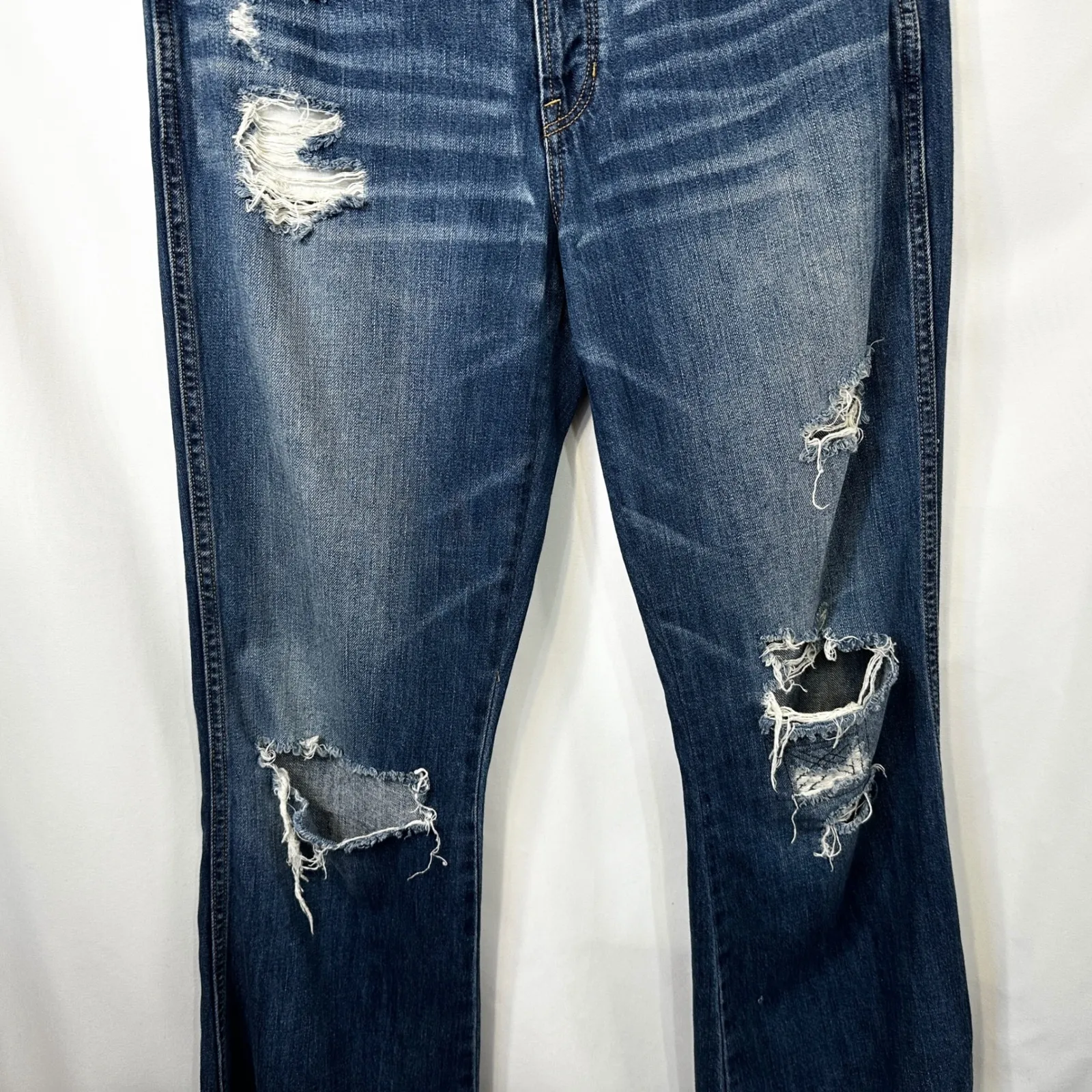 American Eagle Outfitters Size 8 Jeans Long Distressed High Rise Flare Blue 763 - Image 4