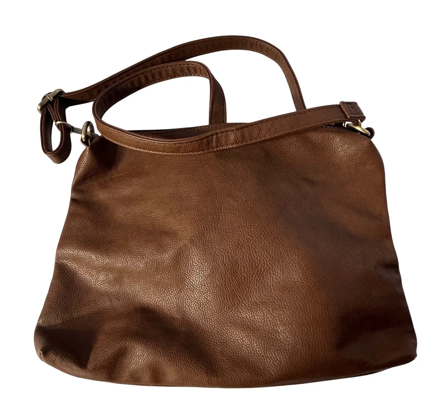 JOY Susan Faux Leather Crossbody Bag Brown Textured Adjustable Strap Zip Boho - Image 1