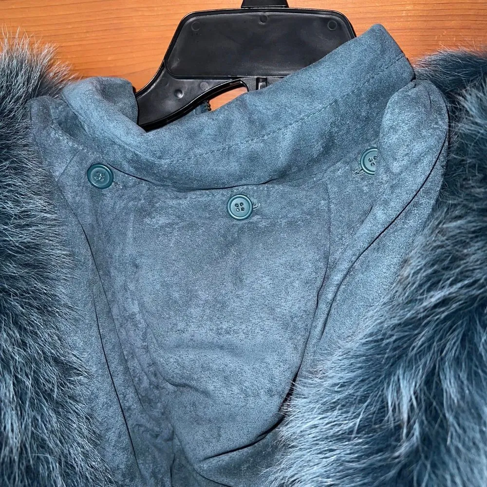 VINTAGE TEAL BROMLEY SPORT WOMENS PARKA FOX FUR HOOD TRIM COAT JACKET XL - Image 11