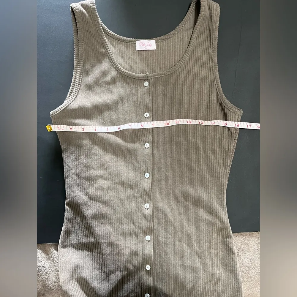 PINK LILY Cafe Soft Ribbed Sleeveless Tank Top Dress Button Down Sz L EUC - Image 5
