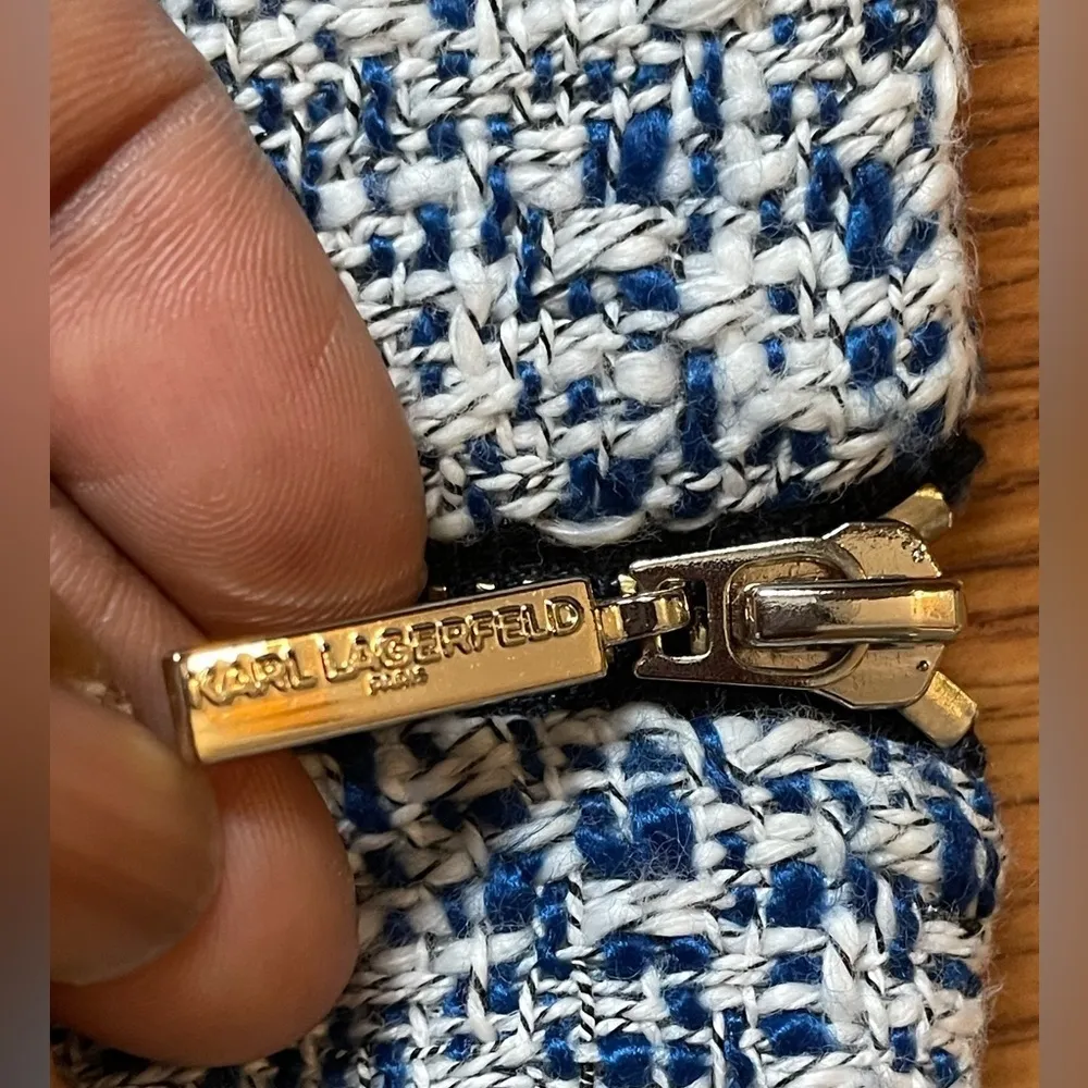 Vintage Karl Lagerfeld Paris Tweed Blue Dress Size 14 Academia Office Work - Image 9