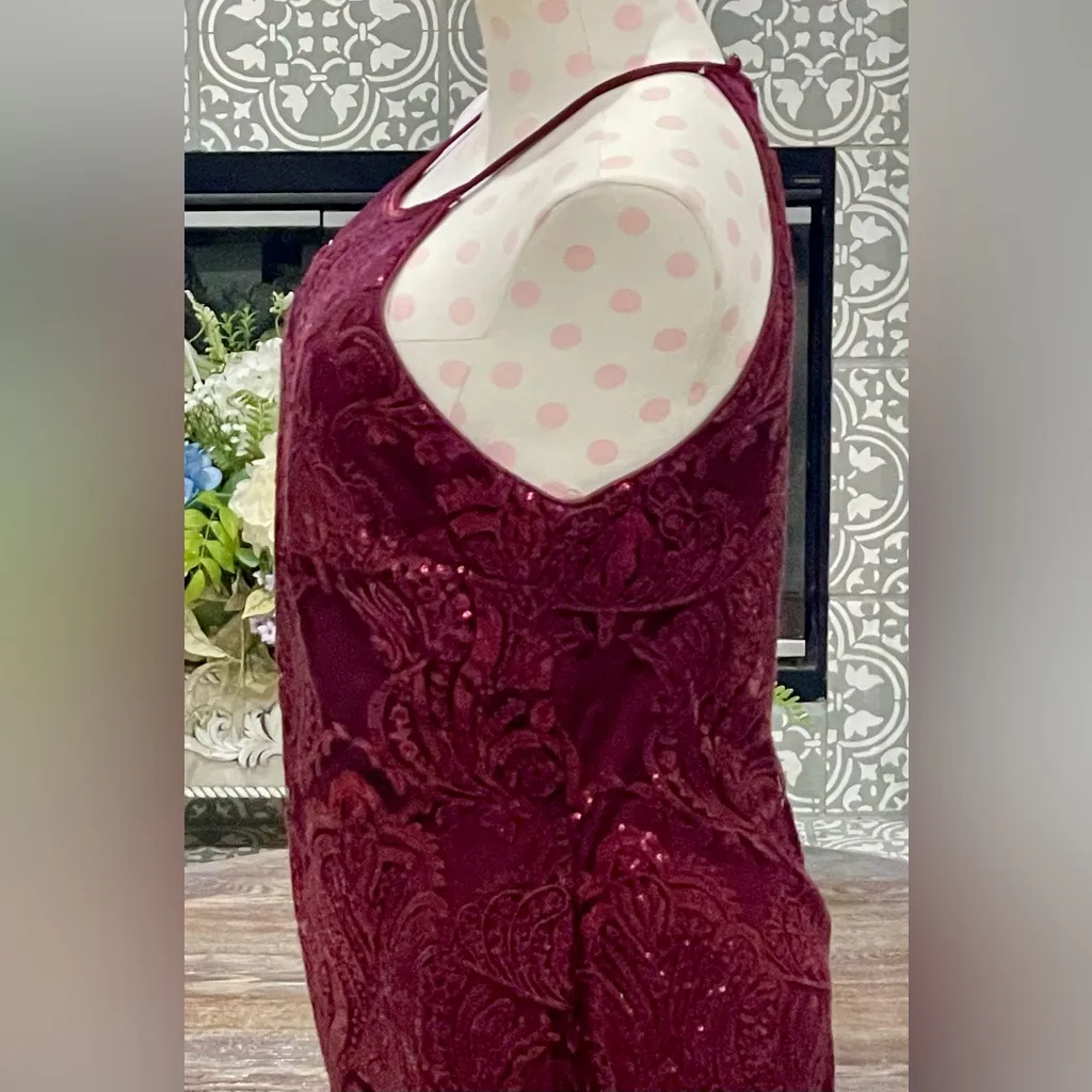 Sequin Hearts Burgundy Lace/Sequin Sleeveless Halter Midi -Length Dress - Sz 15 - Image 12