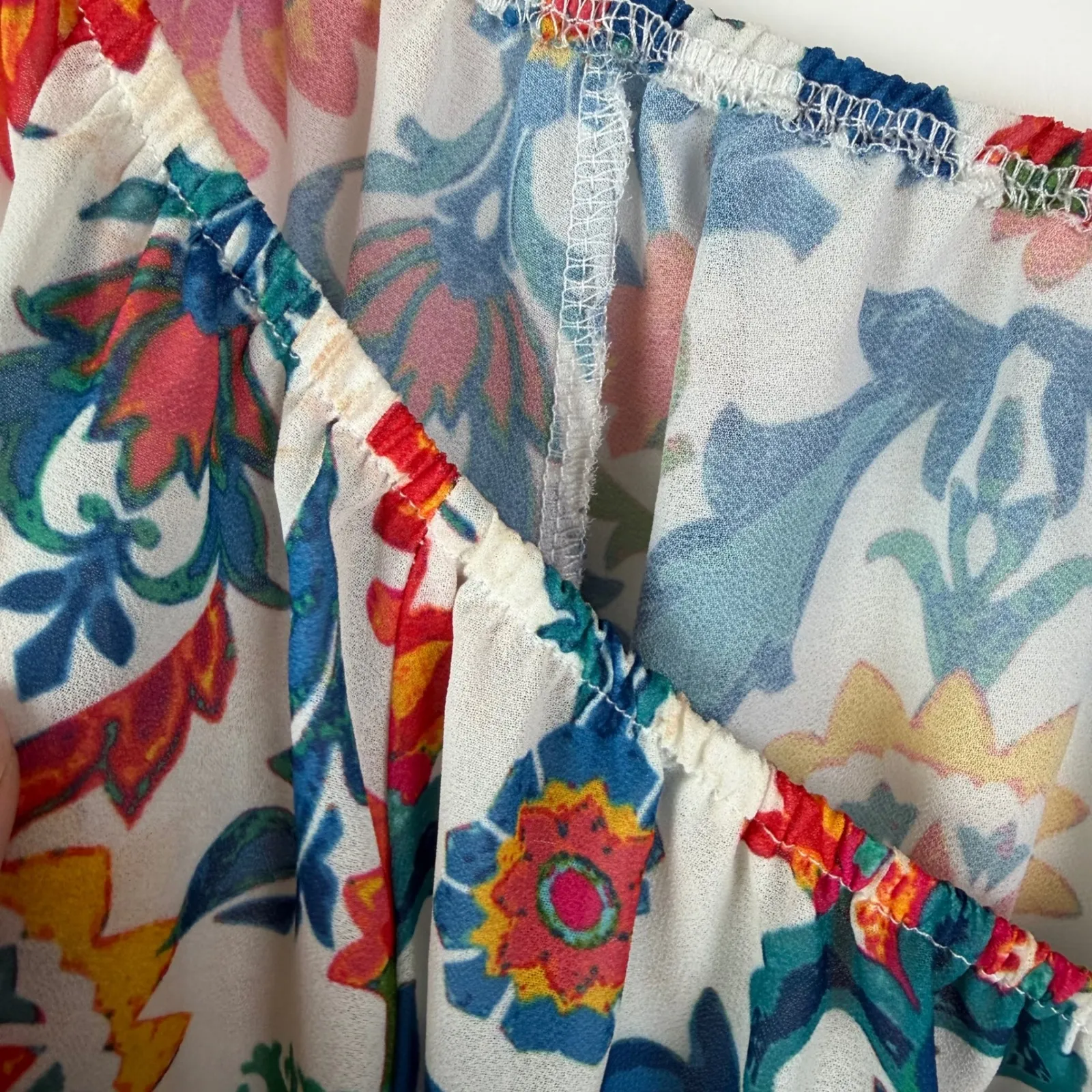 Flying Tomato Resort Ready Woven Top Large Multicolor Floral Bell Sleeve Peasant - Image 9