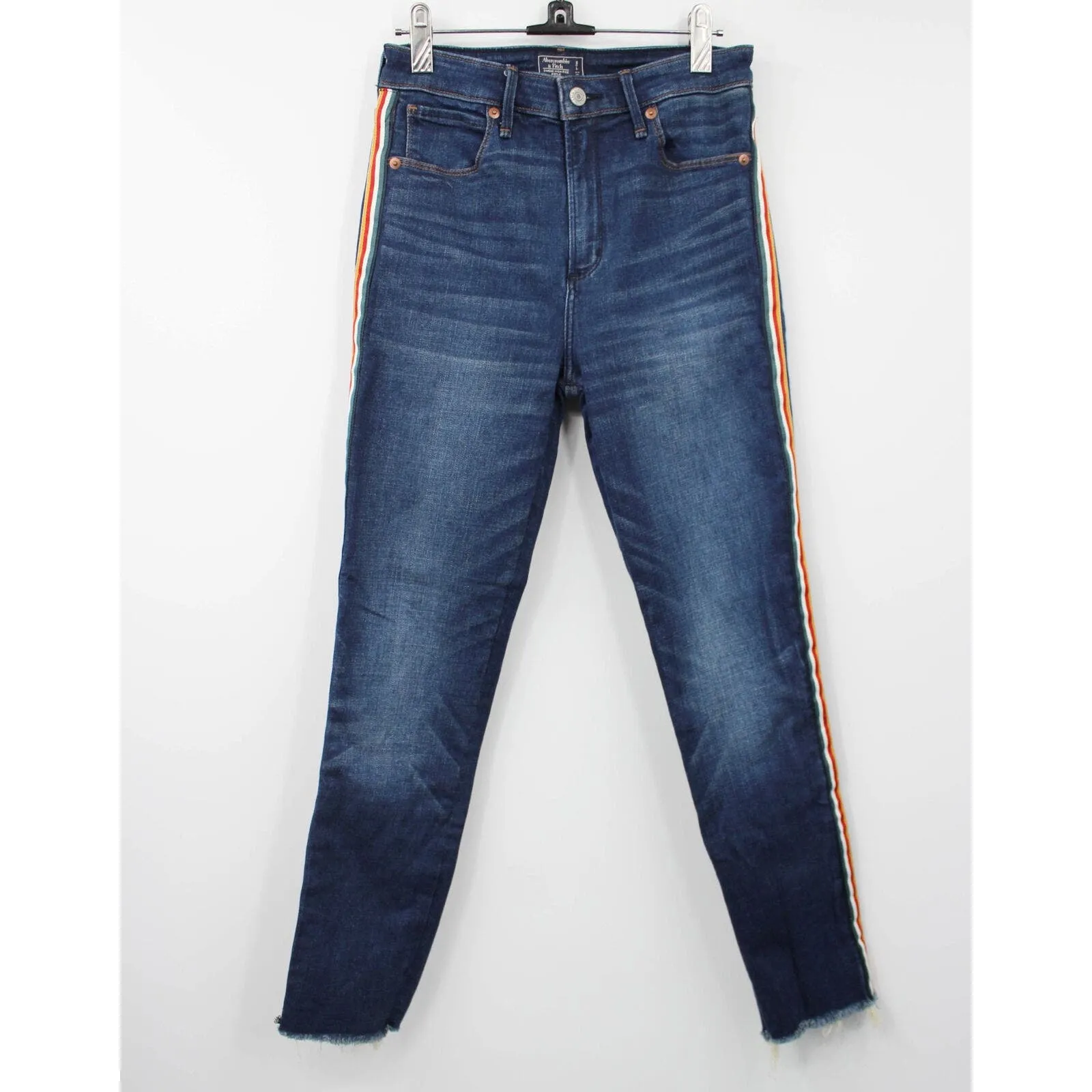 Abercrombie & Fitch Simone High Rise Ankle Jeans Side Stripe‎ Dark Blue 28 - Image 2