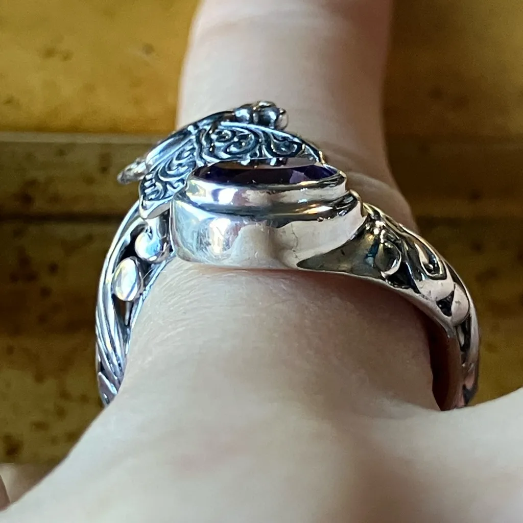 African Amethyst Sterling Silver Butterfly Ring Size 7 - Image 2