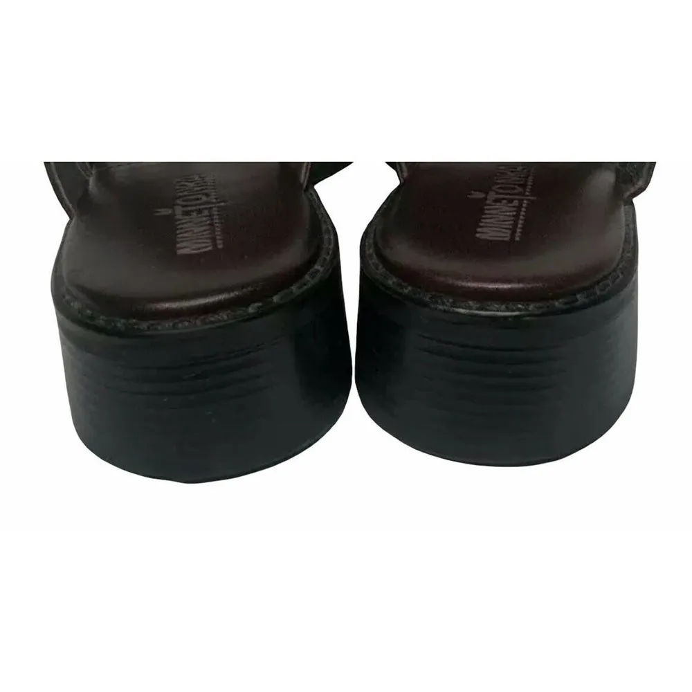 Womens Minnetonka 6052 Brown Leather Horsebit Medallion Cap Toe Mule Clogs Sz 7 - Image 10