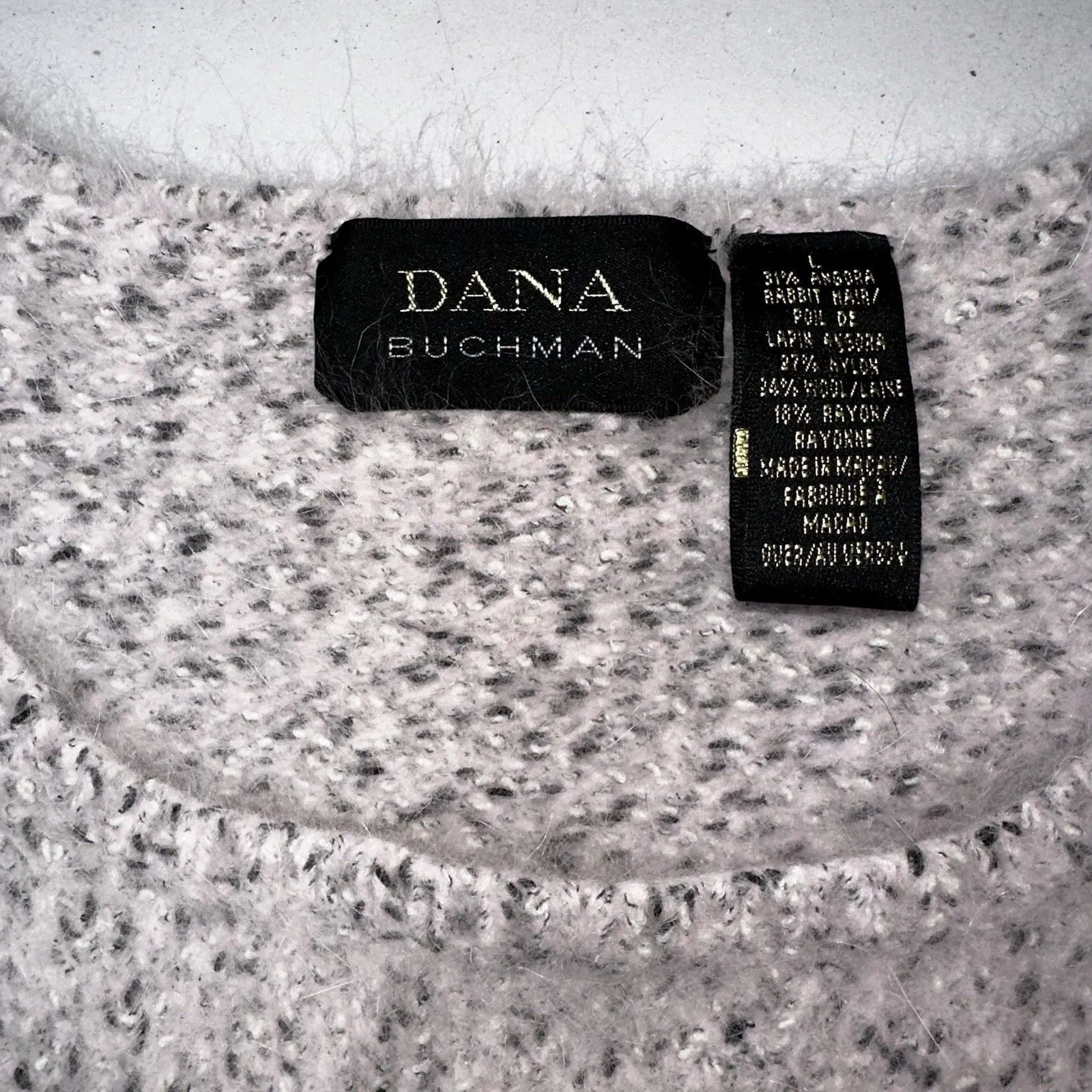 Dana Buchman Angora Blend Knit Crop Top Large | Soft Pink Fuzzy Scoop Neck Y2K - Image 5