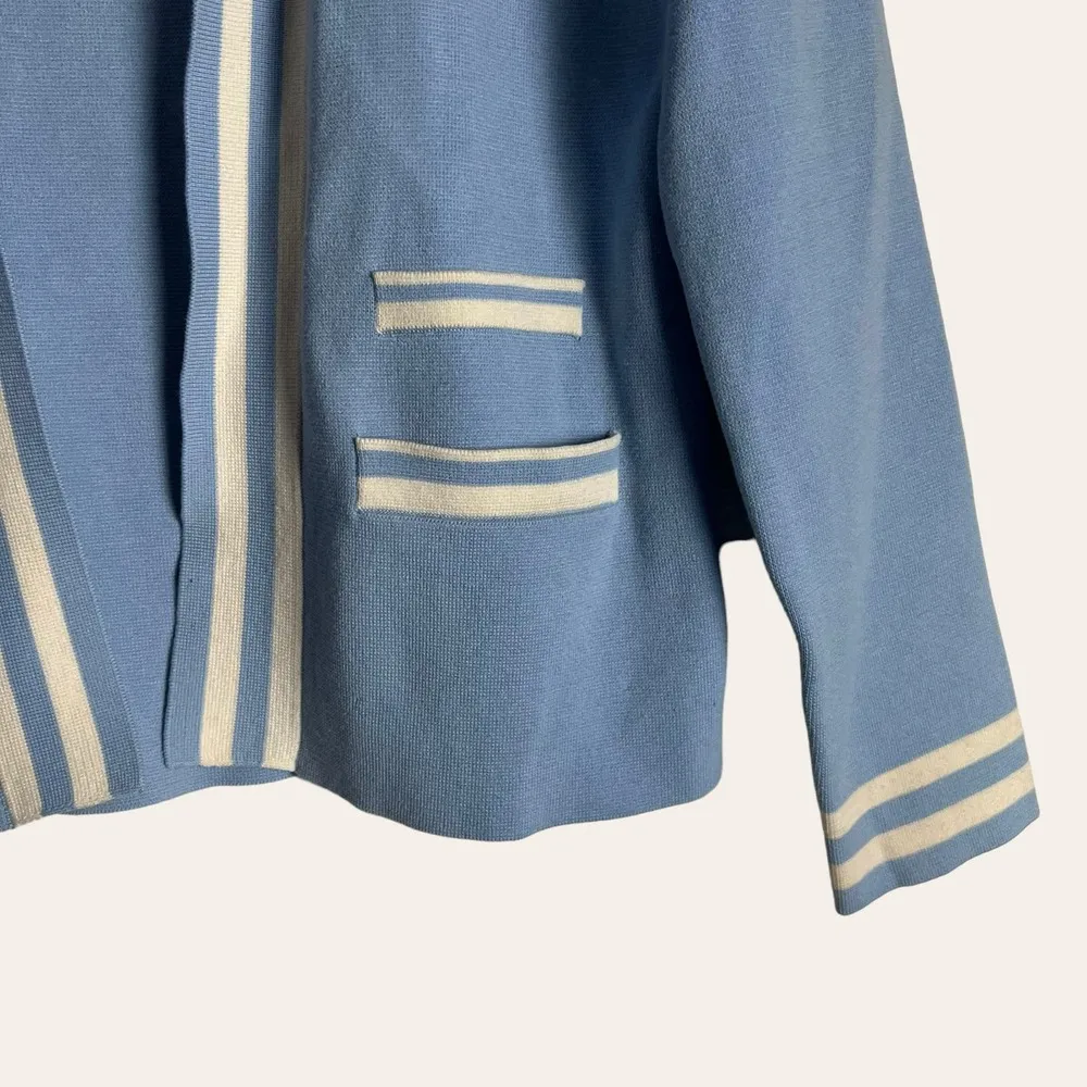 Pendleton Blue White Striped Silk Blend Open Cardigan Sweater Size PS - Image 6