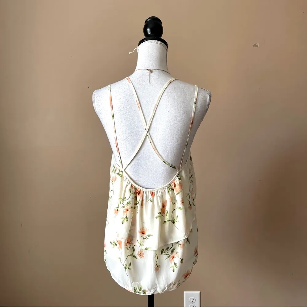 FOREVER 21 | Cream Floral Tiered Ruffle Tank Top Sz S - Image 4