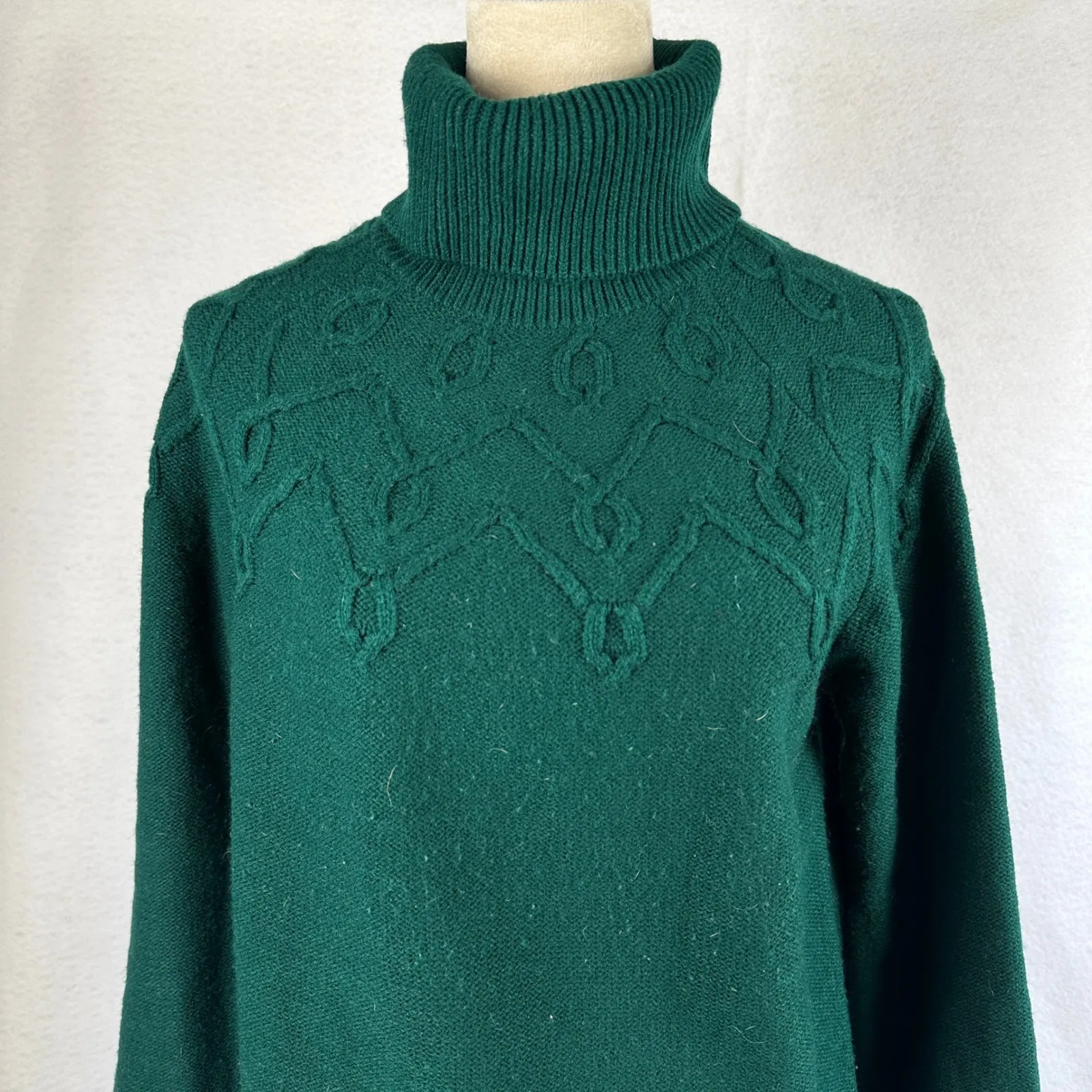 Tommy Hilfiger Green Turtleneck Sweater Cable Knit Long‎ Sleeve Women Medium - Image 2