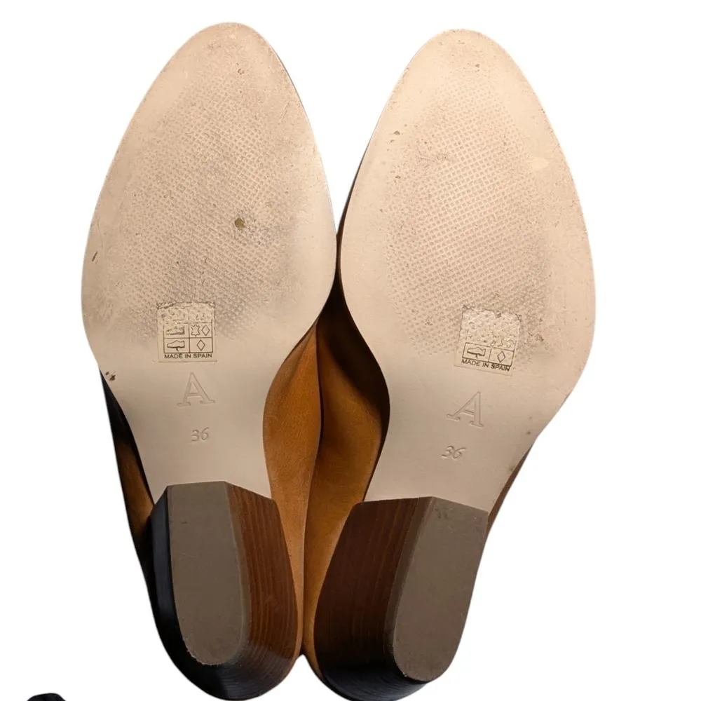 A / Anthropologie Amstur Cognac Brown Leather Scrunch Block Heel Mules 36 5.5 - Image 6