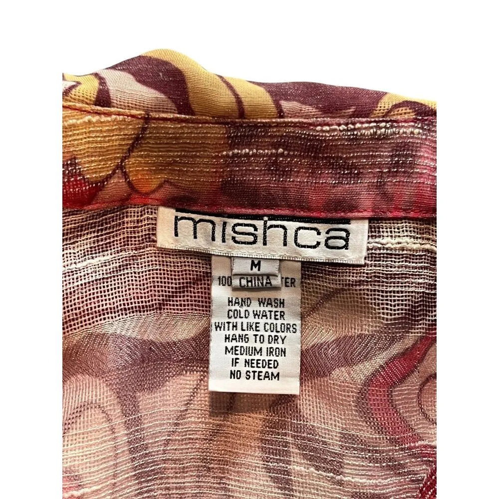 Mishca Women's Yellow & Pink Floral Shear Cardigan Size M - Image 3