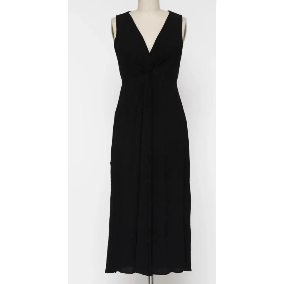 Final Touch PRE-WASHED SOLID GAUZE SLEEVELESS DEEP V-NECK FRONT KNOT MAXI DRESS.
100% RAYON - Image 3
